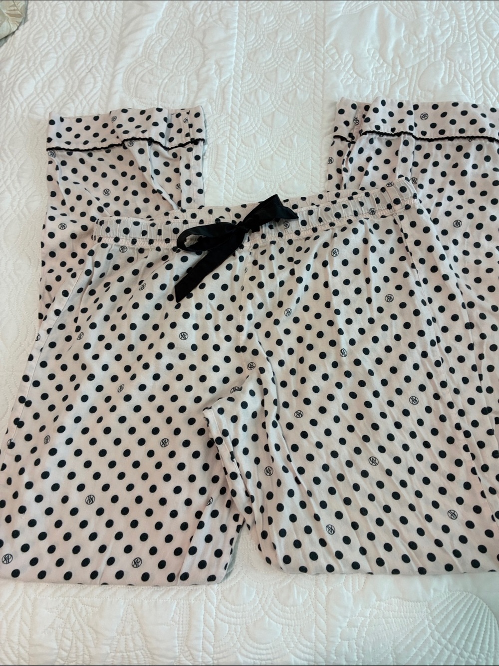 Victoria’s Secret Polka Dot Two-Piece Pajama Set with Black Trim - Picture 2 of 8
